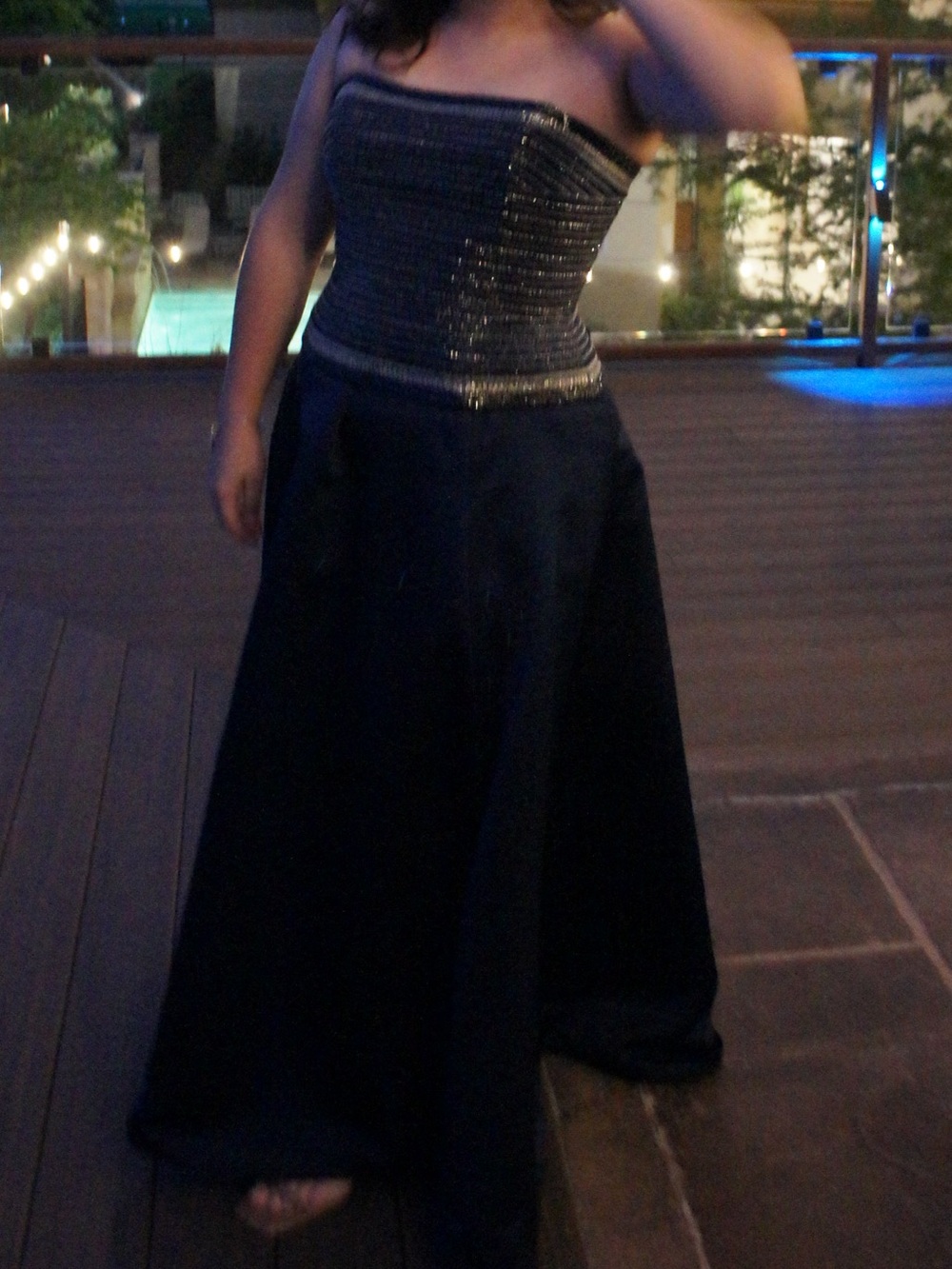 Beautiful dress dark blue and beaded top. Gown perfect for prom or galas.